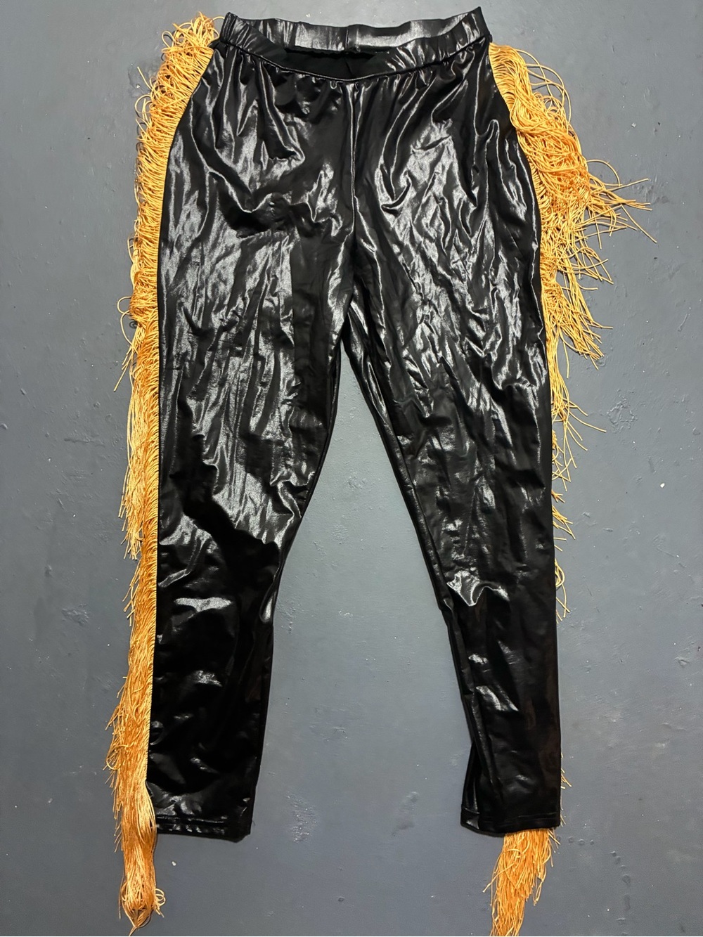 Black Faux Leather Fringe Jogger Pants - Unbranded